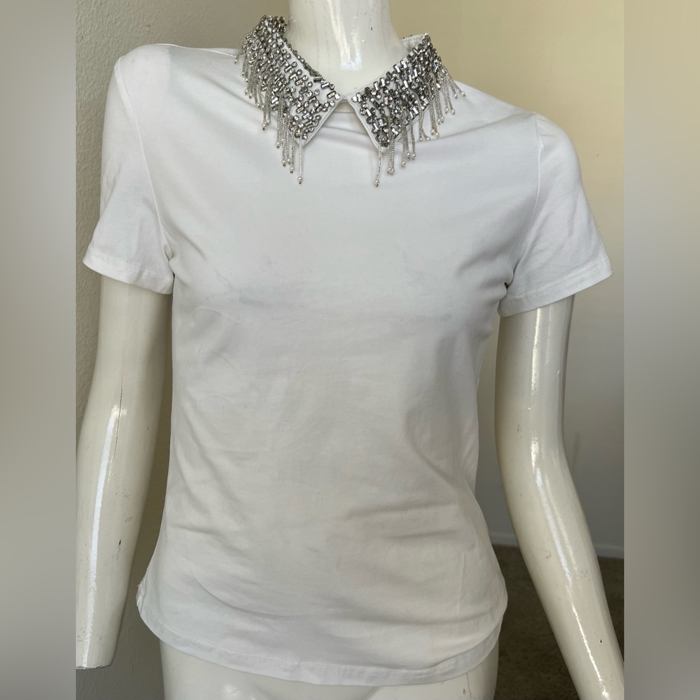 Lizette Collection White Faux Pearl Short Sleeve Top size M- BEAUTIFUL!!